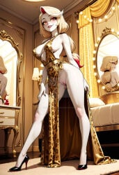 ai_generated artesensuale cocktail_dress hazbin_hotel leopard_print nipples no_panties revealing_dress vivienne_medrano vivziepop