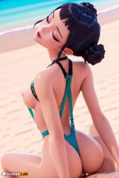 1boy 1boy1girl 1girls ai_generated artist_name ass bare_shoulders beach black_hair blunt_bangs braid breasts closed_eyes clothing_aside day double_bun earrings female from_behind green_one-piece_swimsuit hair_bun head_tilt hetero hi_res jewelry kpop_demon_hunters lips looking_back makeup medium_breasts netflix nipples o-ring_swimsuit ocean one-piece_swimsuit open_mouth outdoors parted_lips penis pov reverse_cowgirl_position rule34lab sex sex_from_behind short_hair sidelocks sitting slingshot_swimsuit solo_focus sony_pictures_animation straddling swimsuit swimsuit_aside uncensored vaginal vaginal_penetration vaginal_sex water zoey_(kpop_demon_hunters)