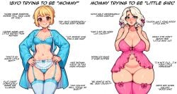 2d 2girls ai_assisted ai_generated babydoll big_breasts blonde_female blonde_hair blue_eyes bra brown_eyes caption choose_your_own_adventure cute cute_face exposed_pussy female female_focus female_only garter_straps hair_bun large_breasts light-skinned_female light_skin lingerie long_hair meme meme_reference natural_breasts nightie original original_character panties platinum_blonde_hair pussy robe short_hair shy simple_background slim_waist small_breasts smile smiling smiling_at_viewer solo_focus stockings straight_hair text thick thick_thighs ultimate_waifu_project wavy_hair