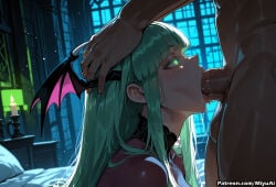 1boy 1girl ai_assisted ai_generated backlighting bangs bare_shoulders blunt_bangs breasts clothed_female_nude_male cum_in_mouth curvaceous curvy curvy_female curvy_figure darkstalkers erection eyebrows_visible_through_hair fellatio female green_eyes green_hair half-closed_eyes hand_on_another's_head head_grab head_wings hetero indoors large_breasts long_hair miyuai morrigan_aensland nude oral penis profile pubic_hair saliva solo_focus thick thick_ass thick_butt thick_hips thick_legs thick_thighs voluptuous voluptuous_female wide_hips wide_thighs window wings