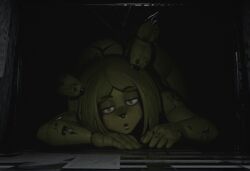 1girls 3d 3d_(artwork) :o accurate_art_style ai_generated all_fours animal_ears animal_nose animatronic animatronic_female ass_up big_ass big_butt black_nose bunny_girl checkered_floor completely_nude completely_nude_female crawling damaged_body dark dim_lighting fazbear_frights_(location) female female_only five_nights_at_freddy's five_nights_at_freddy's_3 five_nights_in_anime fnia front_view full_body genderswap_(mtf) green_body green_eyes green_hair green_skin half-closed_eyes huge_ass indoors looking_at_viewer naked naked_female night nude nude_female on_ground open_mouth paper parted_lips rabbit_ears reflective_floor robot robot_girl rule_63 scottgames solo solo_female springtrap springtrap_(fnaf) springtrap_(fnia) straight-on style_emulation thick_thighs tifokoh57 top-down_bottom-up vent ventilation_shaft