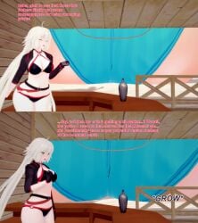 2girls 3d ass bikini body_growth body_growth_(enlargement) english_text fate/grand_order fate_(series) female female_focus giantess growth huge_ass jeanne_alter jeanne_alter_(swimsuit_berserker) jeanne_d'arc_alter_(fate) koikatsu miyamoto_musashi_(fate) miyamoto_musashi_(swimsuit_berserker) one-piece_swimsuit swimsuit text xavierhuge