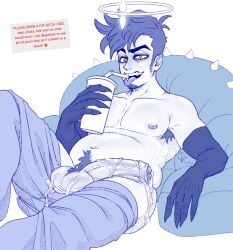 adam_(hazbin_hotel) armpit_hair balls ballsack beer_belly big_balls big_belly big_penis cum cum_drip facial_hair fat fat_cock fat_male hair half-dressed half_naked hazbin_hotel male_only oukamocha pubic_hair solo solo_focus solo_male theyaoiking uncircumcised uncut yellow_eyes