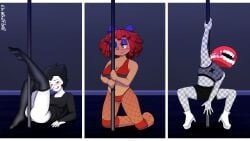 1girls 2boys caine caine_(tadc) caine_(the_amazing_digital_circus) crossover deltarune doll_girl fishnets glitch_productions gooseworx missing_texture ragatha ragatha_(tadc) ragatha_(the_amazing_digital_circus) ragdoll spamton_g_spamton stripper stripper_clothes stripper_pole tagme tagme_(artist) teeth_man the_amazing_digital_circus thighhighs