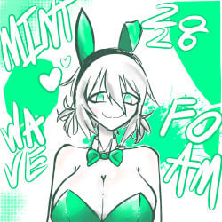 1girl 1girls big_breasts breasts bunny_costume bunny_ear bunny_ears bunny_girl bunnysuit female female_focus female_only green_eyes smile white_hair