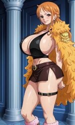 1girls ai_generated big_boobs big_breasts brown_eyes clothing coat curvy curvy_body curvy_female curvy_figure elbaf female female_only fur_coat huge_breasts kyoru189 large_breasts light-skinned_female light_skin long_hair looking_at_viewer mature_female nami_(elbaf) nami_(one_piece) one_piece orange_hair skirt solo solo_female