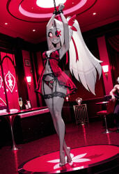 ai_generated artesensuale babydoll babydoll_lingerie cutout garter_belt garter_straps hazbin_hotel nightgown nightie nipples panties pussy thigh_highs thighhighs vaggie_(hazbin_hotel) vivienne_medrano vivziepop