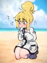 1girls blonde_hair blush bound_breasts breasts c-79g_habetrot_(last_origin) female hidden_buxom jellot kneeling last_origin looking_at_viewer