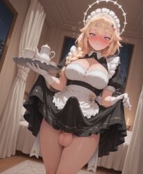 2026 ai_art ai_generated balls ballsack blonde_hair blue_eyes bonnet bulge bulge_through_clothing bulge_under_clothes bulge_under_dress civitai cock dickgirl dickgirl_focus flushed flushed_face flustered futa_focus futanari hair_between_eyes hair_ornament heavy_blush hi_res high_quality high_resolution highres huge_cock huge_penis kaneko_lumi lifting lifting_clothing lifting_dress lifting_own_clothes lifting_skirt looking_at_penis looking_down maid maid_apron maid_cap maid_dress maid_headdress maid_outfit maid_uniform patreon penis penis_bulge precum precum_through_clothing request requested self_upload stable_diffusion standing tea_cup twitter uncensored upscaled vtuber yuckle