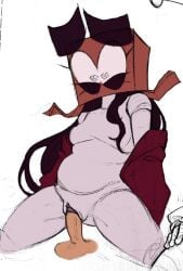 argentinian_female big_eyebrows box_head box_on_head colored_sketch hispanic_female latina long_hair oskill oskill_(artist) penetration penile_penetration penis penis_in_pussy red_sweater spiral_eyes surprised_expression surprised_face sweater veiny_penis white_background white_body