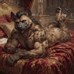 ai_generated anthro ass butt daddy dirty_feet feet gay hyena laying_on_stomach male masculine sexy soles_fetish solo solo_male