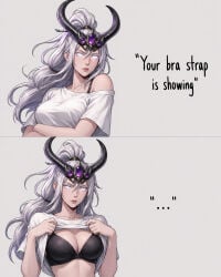 1girls ai_generated bra bra_strap_is_showing_(meme) english english_dialogue english_text flashing flashing_bra looking_at_viewer miao_ying royalty solo solo_female tagme warhammer_(franchise) warhammer_fantasy