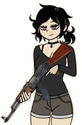 1girl 1girls ak47 ak_47 ashley_graves black_choker choker female female_focus female_only legs neckline pink_eyes serious serious_face serious_look the_coffin_of_andy_and_leyley