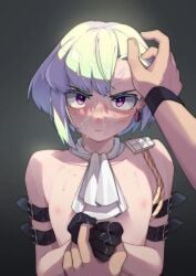 1femboy 2boys after_sex androgynous belt belt_bondage blonde_hair blush blushing blushing_at_viewer bob_cut cum cum_on_body cum_on_face cum_on_hair embarrassed face_focus femboy femboy_focus femboysub feminine_faced_male feminine_male galo_thymos gay hair_grab hand_on_head heart-shaped_pupils heart_eyes jabot lio_fotia looking_at_viewer nervous nipples petite petite_body petite_male pov promare short_hair short_male shy slim slim_male slim_waist solo_focus thin_waist tsundere twink yaoi