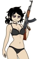 1girl 1girls ak47 ak_47 ashley_graves belly belly_button breasts female female_focus female_only legs medium_breasts necklace pink_eyes pussy the_coffin_of_andy_and_leyley thighs waist weapon