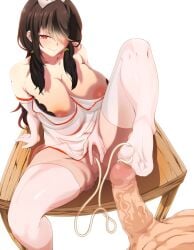 1boy 1girls black_hair catheter date_a_live heterochromia long_hair looking_at_viewer nurse_uniform peeing_inside pov red_eyes smile spicyyondaime thighhighs tokisaki_kurumi urethral_insertion yellow_eyes