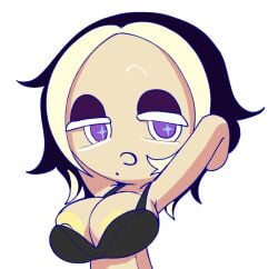 areola_slip areolae armpits arms_behind_head big_breasts black_lemonade_cookie bra breasts cookie_run cookie_run_kingdom hexanne huge_breasts looking_at_viewer nipple_slip nipples solo solo_female solo_focus starveil_(artist) tagme yellow_nipples