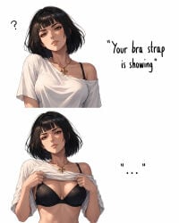 1girls ai_generated bra bra_strap_is_showing_(meme) english english_dialogue english_text flashing flashing_bra looking_at_viewer repanse_de_lyonesse solo solo_female tagme warhammer_(franchise) warhammer_fantasy