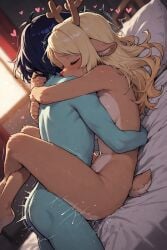 ai_generated anthro blue_skin deer deltarune embrace embracing female furry furry_female human human_on_anthro kris_(deltarune) leg_lock leglock love loving loving_it male male/female mating_press miragetheone noelle_holiday pleasured reindeer romantic sex