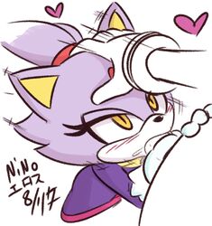 anthro blaze_the_cat blowjob bluebee blush clothing feline fellatio female fur gloves hand_on_head heart male mammal oral oral_penetration penetration purple_fur sex silver_the_hedgehog sonic_(series) straight