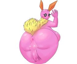 ass big_breasts big_penis cock-tail emffles fluffy fluffy_tail futa_only futanari intersex looking_back moth mothma pink_penis pink_skin