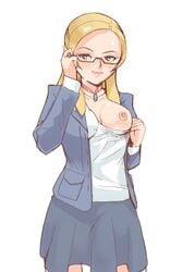 baker_(gundam_bf) blonde_hair blush breasts glasses gundam gundam_build_fighters nipples