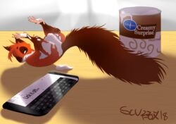 2018 absurd_res hi_res lying male male_only mammal nude on_back phone red_squirrel rodent scuzzyfox solo spreading squirrel