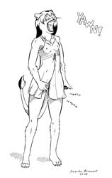 anthro feline female invalid_tag itching line_art lion lionclaw1 lionheart mammal monochrome morning negligee nipples pussy sandra scratching scratching_crotch scratching_self solo whiskers