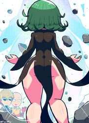 1girls ass bare_legs bottomless genos green_hair narrow_shoulders one-punch_man saitama short_hair solo_focus tatsumaki thin_waist tony_welt wide_hips