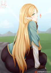 2018 ass blonde_hair breath_of_the_wild female female_only lewdlux long_hair looking_at_viewer nintendo pointy_ears princess_zelda small_breasts solo the_legend_of_zelda zelda_(breath_of_the_wild)