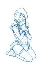 1boy 2014 bondage bondage_gear cartoon_network diaper gag gagged hi_res high_resolution highres human human_only kneeling lars_barriga looking_up male male_only malesub meekbot midriff mittens sketch socks solo steven_universe sweat white_background worried