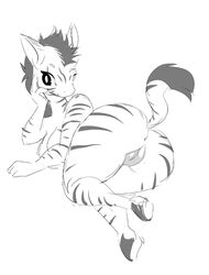 anthro anus ass big_breasts big_butt breasts equine female fur hair kemono looking_at_viewer lying mammal monochrome nude on_side pussy simple_background smile solo striped_fur stripes white_background woory zebra