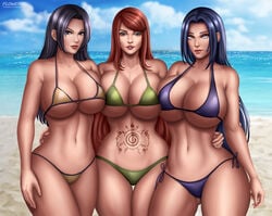 3girls 3milfs abdomen athletic_female big_breasts bikini breasts cleavage female female_only flowerxl hair_down harem hinata's_mother large_breasts long_hair looking_at_viewer milf milfs naruto naruto_shippuden stomach_tattoo swimsuit tattoo uchiha_mikoto uzumaki_kushina