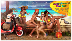 3d 5girls artist_name back_view bare_shoulders barefoot beach becarra big_breasts bikini bikini_bottom bikini_top black_hair bracelet brown_eyes brown_hair busty chloe_yoshida curvy dark-skinned_female dark_skin day detailed_background erect_nipple erect_nipples eyelashes eyeshadow female female_only flower freckles front_view g-string glasses gray_eyes group hat hitomi_kurosawa hourglass_figure hugging human leg_lift leg_up long_hair looking_at_viewer makeup megumi_kurosawa midriff mikaela_umeda multiple_females multiple_girls nail_polish necklace nipple_slip orange_hair outdoor outside pose posing sand see-through shadow shiny shiny_skin short_hair siblings side_view sideboob sister sisters sitting skimpy smiling standing sunglasses sunglasses_on_head swimsuit text thong voluptuous water wide_hips zoe_yoshida