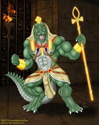 ankh anthro bulge crocodile crocodilian deity egyptian egyptian_mythology kaa_(artist) kaa_bakensobek loincloth male male_only penis penis_outline reptile scalie