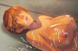 after_sex cum cum_on_breasts cum_on_hair cum_on_upper_body facial female homare_(fool's_art) short_hair solo