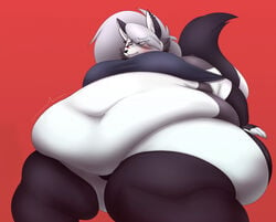 1girls anthro ass big_ass big_belly canine clothed demon fat female female_only furry hellhound helluva_boss huwon large_belly large_thighs larger_female loona_(helluva_boss) obese overweight overweight_female puffed_cheeks thick_thighs thighs