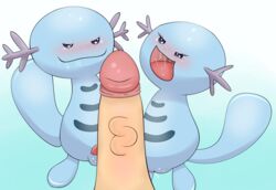 1girls 2boys bisexual blue_skin blush erection feet female human interspecies joe123123123 male male_pov mammal nintendo open_mouth penis pokémon_(species) pokemon pokemon_gsc pov pussy pussy_juice saliva size_difference small_penis tail veins veiny_penis video_games wooper