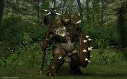 3d armor kaa_(artist) male male_only penis shield solo spikes troll warrior weapon