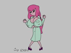 1girls adventure_time animated animated_gif bimbo bimbofication black_eyes breast_expansion breasts female labcoat long_hair lsst pink_hair pink_skin princess_bubblegum simple_background standing