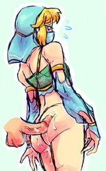 2boys ass balls big_ass big_balls big_penis blonde_hair blue_eyes breath_of_the_wild crossdressing cum cum_on_ass disembodied_penis femboy gay gerudo_link link link_(breath_of_the_wild) looking_over_shoulder male male_only nintendo notsafeforfruit penis the_legend_of_zelda yaoi