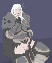 1boy armor arthas_menethil artist_request blizzard_entertainment death_knight_(warcraft) drool erection human_death_knight male male_only masturbation precum source_request warcraft white_hair world_of_warcraft