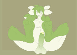 1boy 3_toes anthro barefoot big_feet big_penis big_testicles brown_background erection feet foot_focus foreskin furry green_eyes green_fur hair humanoid_penis large_penis large_testicles legendary_pokemon legs_up long_penis looking_at_viewer male male_only nintendo no_nipples penis pokémon_(species) pokemon pokemon_(species) pokemon_dppt shaymin shaymin_(sky_form) simple_background sitting smile soles testicles thick_penis thick_thighs toes video_games white_fur wide_hips xdarkspace