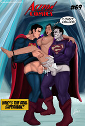 anal_sex areolae big_breasts bizarro black_hair blue_eyes clone clothed_male_nude_female cover cover_page cum_in_ass cum_in_pussy cum_inside dc_comics dcau doppelganger double_penetration lipstick lois_lane lois_lane_(dcau) mavruda nipples purple_eyes superman superman:_the_animated_series superman_(series) vaginal_penetration