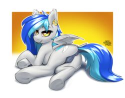 2017 anatomically_correct anatomically_correct_pussy animal_genitalia animal_pussy anus ass bedroom_eyes blue_hair coldfire_(mlp) cutie_mark dock ear_piercing equine equine_pussy eyebrows eyelashes fan_character feathered_wings feathers female feral gradient_background hair half-closed_eyes hi_res hooves looking_at_viewer looking_back lying mammal multicolored_hair my_little_pony northernsprint nude orange_background pegasus piercing presenting presenting_hindquarters presenting_pussy puffy_anus pussy seductive shadow simple_background smile solo teeth two_tone_hair underhoof white_feathers wings yellow_eyes