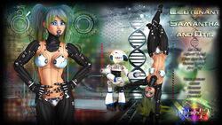 1girls 3d artist_name ass_grab back_view bare_shoulders becarra big_breasts blue_eyes blue_hair blue_lipstick busty cleavage curvy cyborg detailed_background english_text erect_nipple erect_nipples eyelashes eyeshadow female green_hair hand_on_hip hands_on_hip hands_on_hips hourglass_figure humanoid lipstick long_hair looking_at_viewer makeup multicolored_hair open_mouth pose posing samantha_(becarra) shiny shiny_skin standing text tied_hair twintails upside-down voluptuous wide_hips