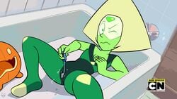 alien_girl bathroom breast electric_toothbrush fake_screenshot female green_skin improvised_sex_toy improvised_vibrator masturbation nipple one_eye_closed peridot_(steven_universe) pumpkin_(steven_universe) pussy pussy_juice_drip pussy_juice_stain short_hair solo spread_legs steven_universe toothbrush toothbrush_in_pussy toothbrush_insertion vibrator yellow_hair zone