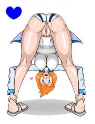 1girls alternate_breast_size ankle_grab anus areolae ass bent_over big_breasts blue_eyes blush blushing breasts clothes erect_nipples feet female female_only green_eyes gym_leader hanging_breasts heart holding huge_breasts human human_only jacket kasumi_(pokemon) large_breasts leg_grab looking_at_viewer looking_through_legs nintendo nipples open_mouth open_toe_shoes orange_hair phantamos pokemon pokemon_hgss pokemon_rgby pussy sandals see-through shadow shoes short_hair simple_background smile solo standing swimsuit toes torn_clothes vagina white_background