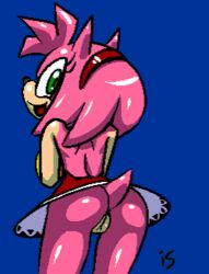 amy_rose animated ass ass_up black_nose blue_background clothing dress dress_lift female female_only green_eyes hair_ornament headband hedgehog hotred is_(artist) legs looking_at_viewer looking_back lowres mammal open_mouth pink_fur pink_hair presenting presenting_pussy pussy seductive sega servedasis simple_background solo sonic_(series) source_request spread_legs spreading tail thick_thighs thighs twerking