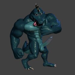 3d abs anthro athletic balls biceps big_muscles claws crocodile crocodilian donkey_kong_(series) erection gallarybrowser_(artist) krusha looking_at_viewer male male_only muscular nintendo nipples nude pecs penis pose reptile scalie shiny solo standing thumbs_up video_games